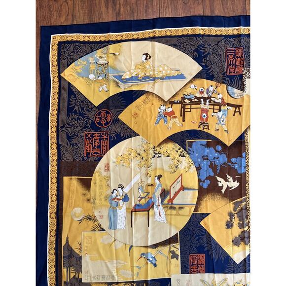NEW Asilk Women’s Traditional Japanese SILK Scarf 42” Square Yellow & Blue Fine! - Picture 2 of 7